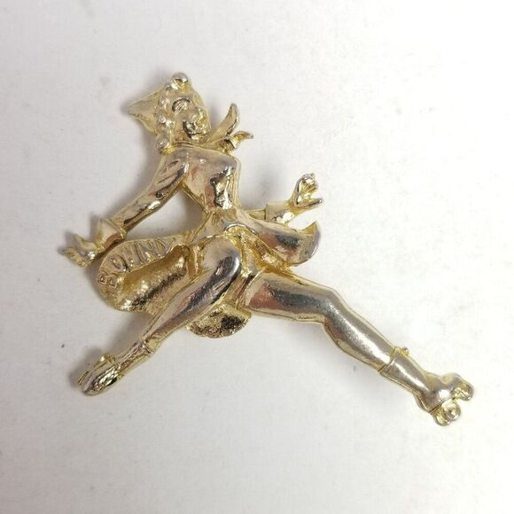 Vintage Figure Skater or Roller Skating Bonny Girl Brooch, Gold Tone Lapel Pin - Picture 8 of 8